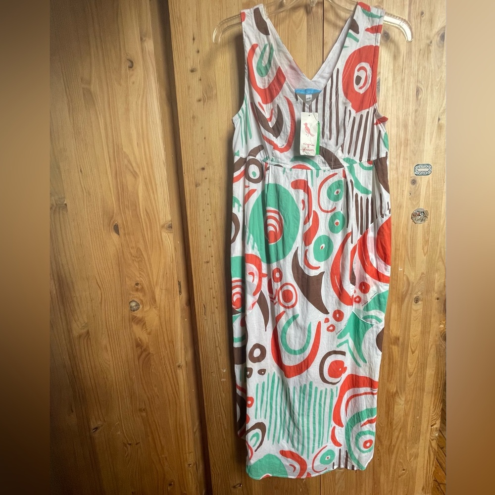 VIRGINIA JOHNSON Abstract Butterfly Print Airy Sonia Dress Vintage Resort Wear S